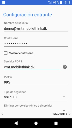Introduzca Nombre de usuario y la dirección de servidor entrante