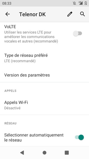 Désactiver le Sélectionner automatiquement le réseau