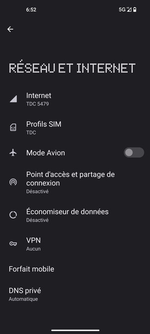 Sélectionnez Profils SIM