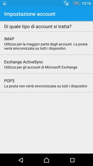 Seleziona IMAP o POP3