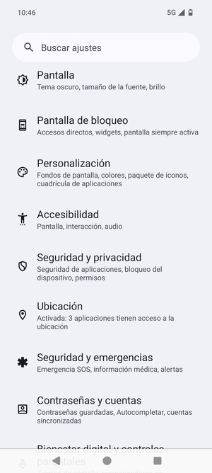 Desplácese y seleccione Seguridad y privacidad