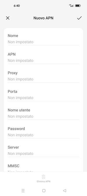 Inserisci le informazioni di Internet