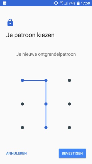 Teken het ontgrendelingspatroon nogmaals en selecteer BEVESTIGEN