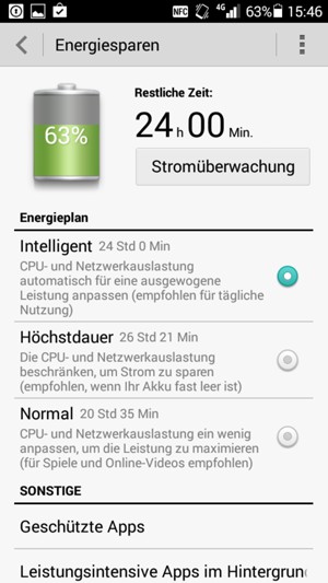 Wählen Sie Höchstdauer und Stromüberwachung