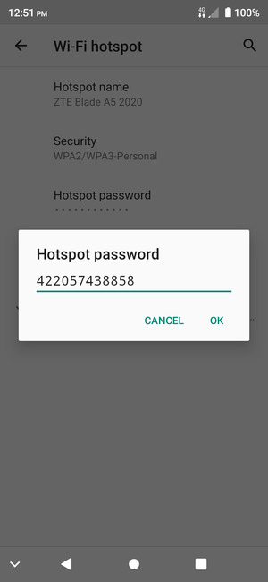 Enter a Wi-Fi hotspot password of at least 8 characters and select OK