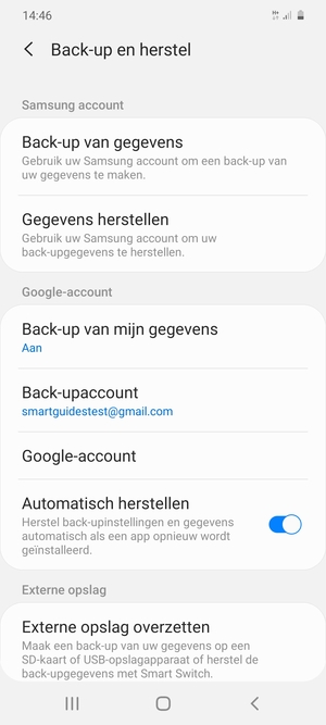 Selecteer Back-upaccount