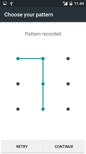 Draw an unlock pattern and select CONTINUE