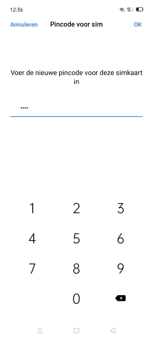 Voer uw Nieuwe pincode voor de simkaart in en selecteer OK
