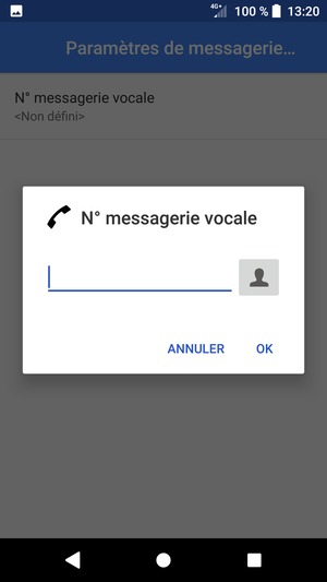 Saisissez le N° messagerie vocale et sélectionnez OK
