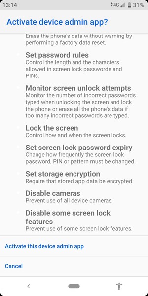 Scroll to and select Activate this device admin app