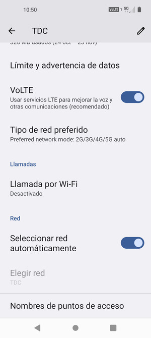 Desplácese y seleccione Tipo de red preferido