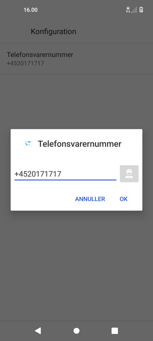 Indtast Telefonsvarernummer og vælg OK