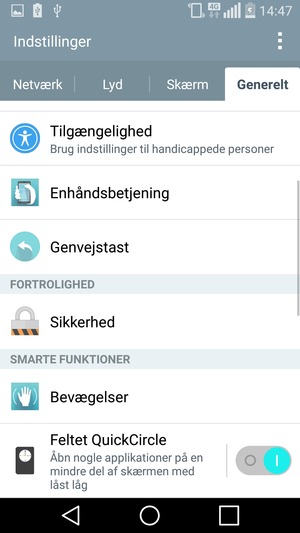 For at ændre PIN-koden til sim-kortet, vælg Generelt og Sikkerhed