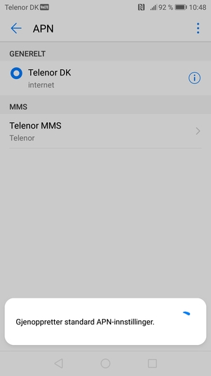 Telefonen din vil tilbakestilles til standard internett-og MMS-innstillinger