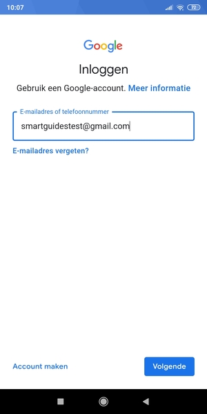 Voer uw Gmail adres in en selecteer Volgende