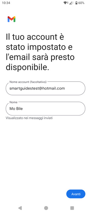 Scegli un nome per il tuo account e inserisci il tuo nome. Seleziona Avanti