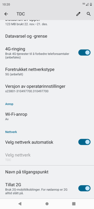 For å bytte nettverk hvis det oppstår nettverksproblemer, slå av Velg nettverk automatisk