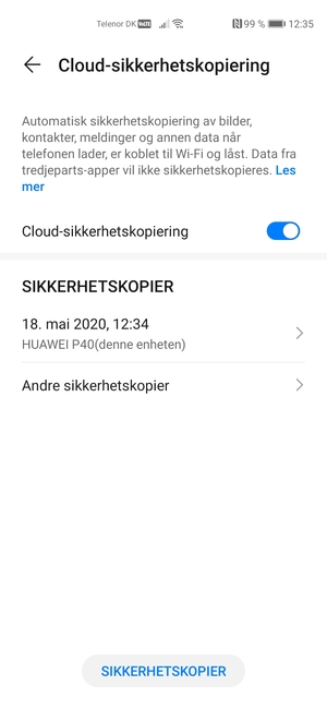 En sikkerhetskopi er nå opprettet