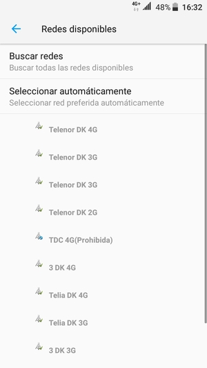 Seleccione un operador de red de la lista
