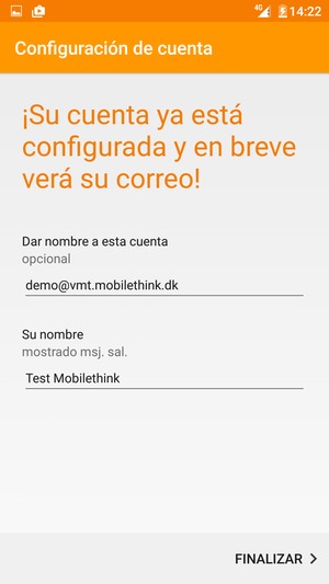 Déle a su cuenta un nombre y escriba su nombre. Seleccione FINALIZAR