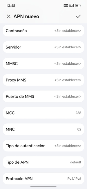 Desplácese hacia abajo y introduzca la información de Internet