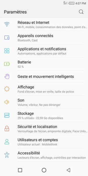Sélectionnez Réseau et Internet