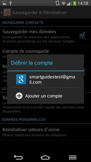 Sélectionnez votre compte de sauvegarde