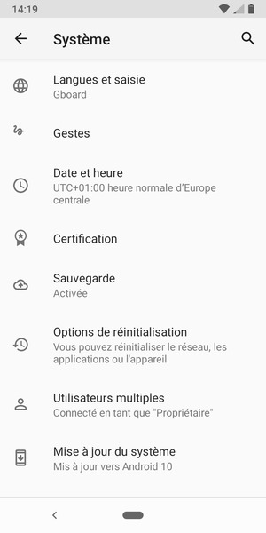 Sélectionnez Mise à jour du système