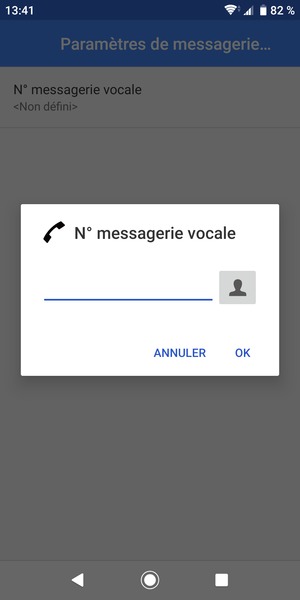 Saisissez le N° de messagerie vocale et sélectionnez OK