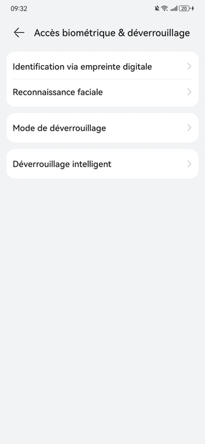 Sélectionnez Mode de déverrouillage