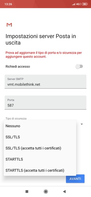 Seleziona Nessuno e AVANTI