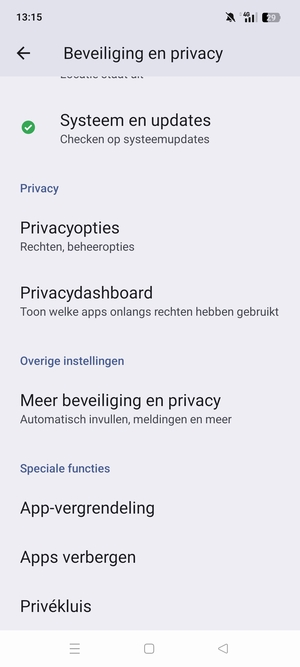 Scroll naar en selecteer  Meer beveiliging en privacy