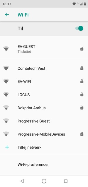 Du er nu tilsluttet Wi-Fi netværket