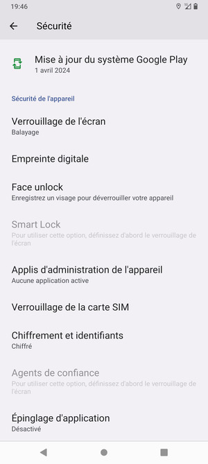 Pour modifier le code PIN de la carte SIM,  allez dans le menu Sécurité et sélectionnez Verrouillage de la carte SIM