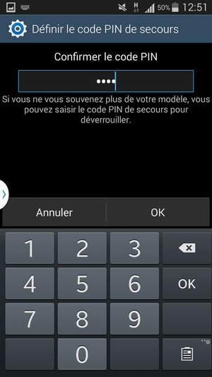 Confirmez la Code PIN de secours et appuyez sur OK