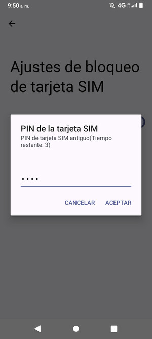 Introduzca su PIN de tarjeta SIM antiguo y seleccione ACEPTAR