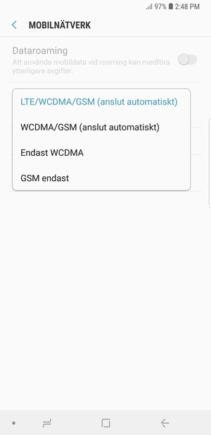 Välj GSM endast för att aktivera 2G