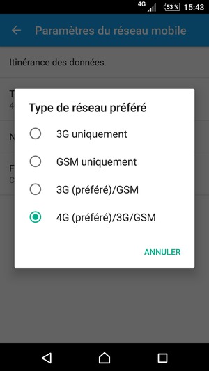 Sélectionnez GSM uniquement pour activer la 2G