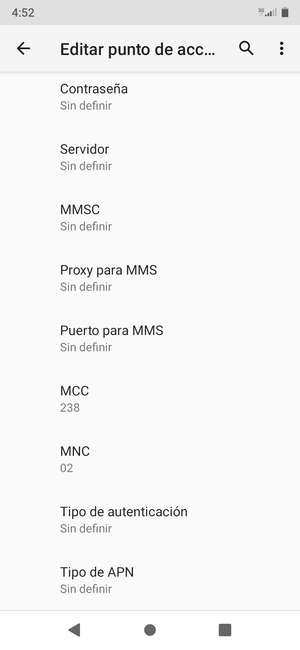 Desplácese hacia abajo e introduzca la información de Internet