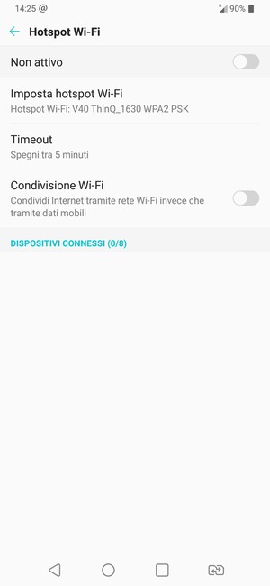 Seleziona Imposta hotspot Wi-Fi