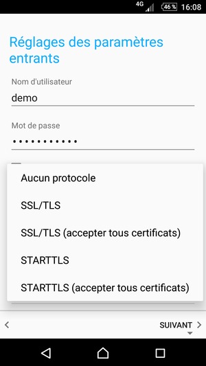 Sélectionnez Aucun protocole puis SUIVANT