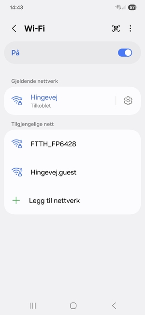 Du er nå koblet til Wi-Fi-nettverket