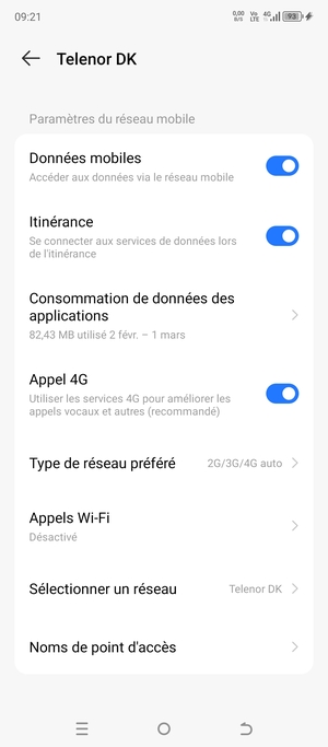 Activer ou désactiver Itinérance