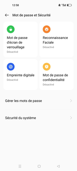 Pour activer votre écran de verrouillage, allez dans le menu Mot de passe et Sécurité et sélectionnez Mot de passe d'écran de verrouillage