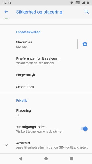 Scroll til og vælg Avanceret