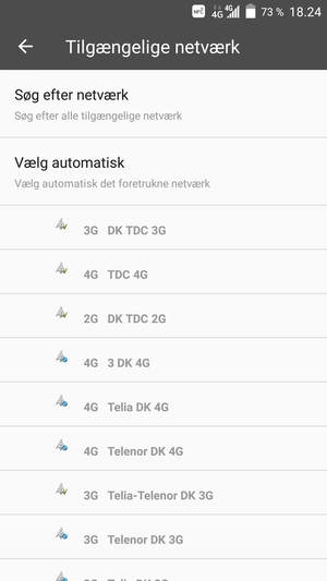 Vælg en netværksudbyder fra listen