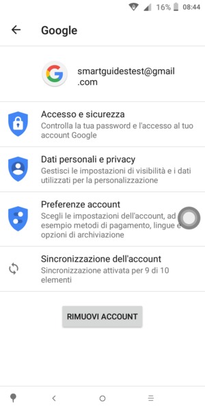 Seleziona Sincronizzazione dell'account