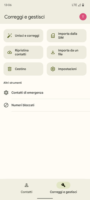 Seleziona Importa della SIM