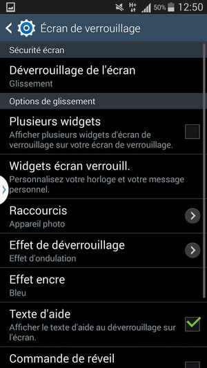 Sélectionnez Déverrouillage de l'écran