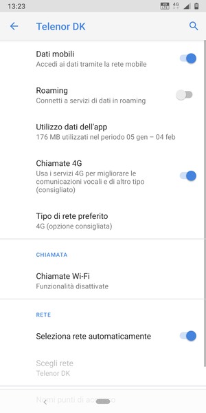 Seleziona Tipo di rete preferito